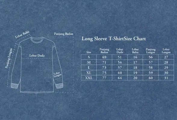 Panduan ukuran (size chart) kaos lengan panjang