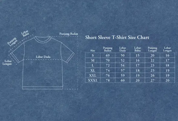 Panduan ukuran (size chart) kaos lengan pendek